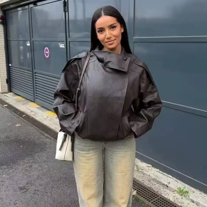 MUJER Umelá koža Bomber bunda pre ženy módna vetrovka teplá zimná dámska