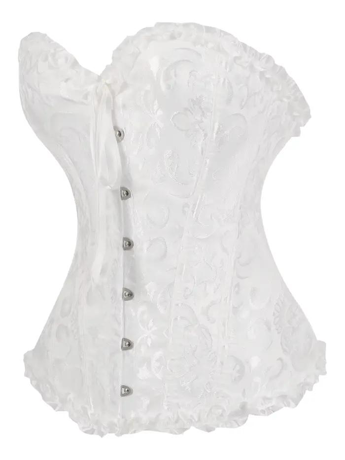 Biely korzet pre ženy, vypasovaný bustier so sťahujúcim dizajnom na svadby