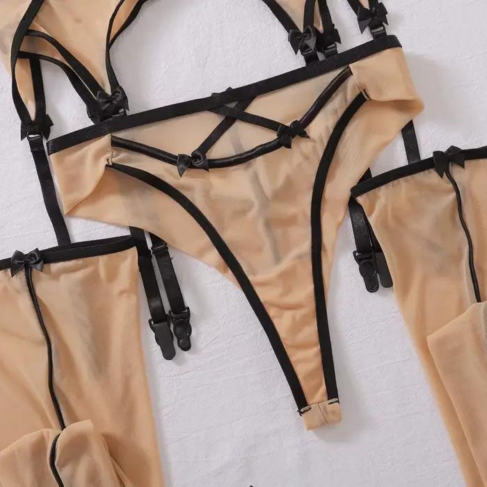 Ensemble de Lingerie Sexy en dentelle transparente, sous-vêtements pour femmes, bretelles, vêtements de nuit pour la saint-valentin, bas de poupée Ultra chauds, érotiques