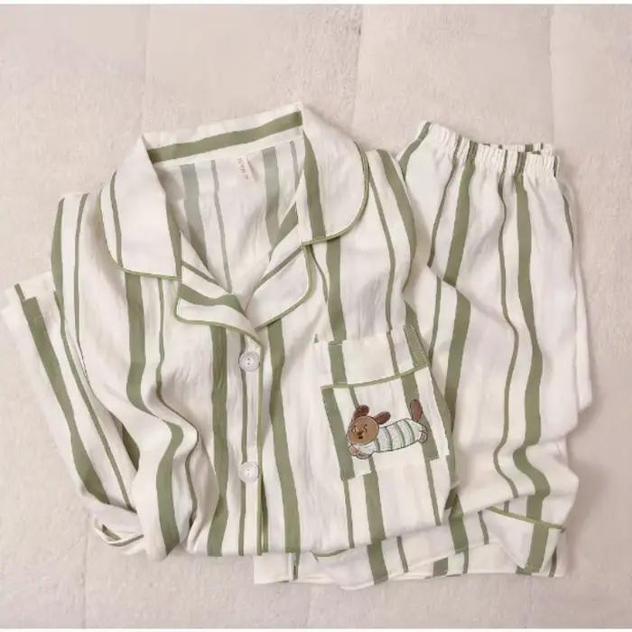 Ensemble de pyjama pour femmes avec broderie de chien teckel et imprimé à rayures, style Harajuku, ensemble de vêtements de nuit doux et mignon, pyjama à manches courtes pour femmes, été