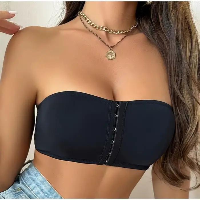 Nouveau soutien-gorge sans bretelles à coussinets doux, sans armatures, antidérapant, rembourré amovible, sans couture, en soie glacée