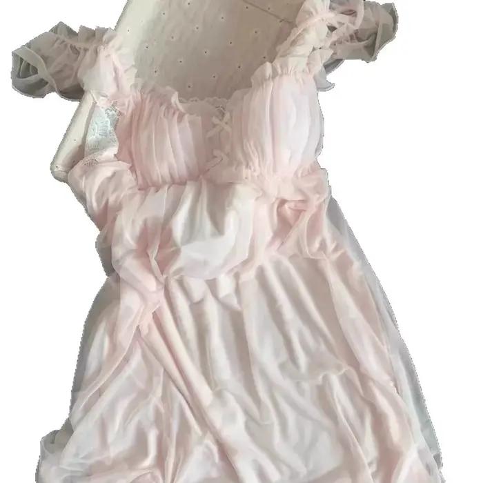 Chemise de nuit féerique style palais rétro pour femme, pyjama d'été mignon en dentelle, long ou à manches courtes, en modal, vêtements d'intérieur