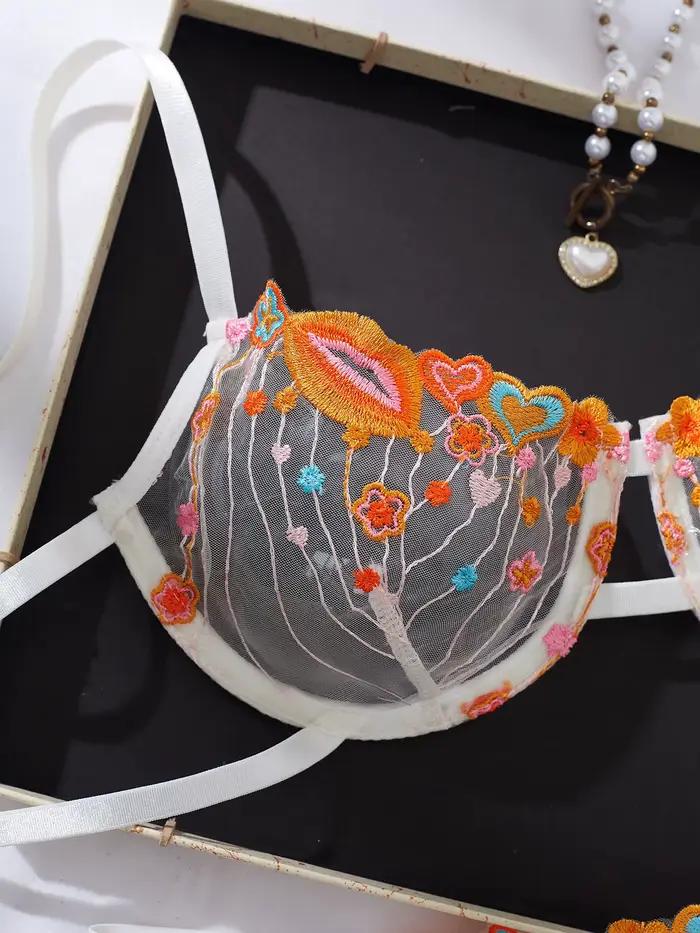 Nový sexy set spodnej bielizne 2026 s kvetinovou výšivkou
