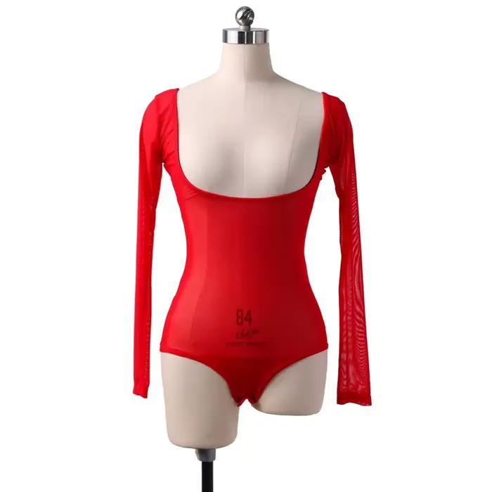 Haut moulant en gaze à manches longues, t-shirt en maille Pure transparente, Costumes de danse du ventre Sexy pour adultes, tenue de carnaval, justaucorps à buste ouvert