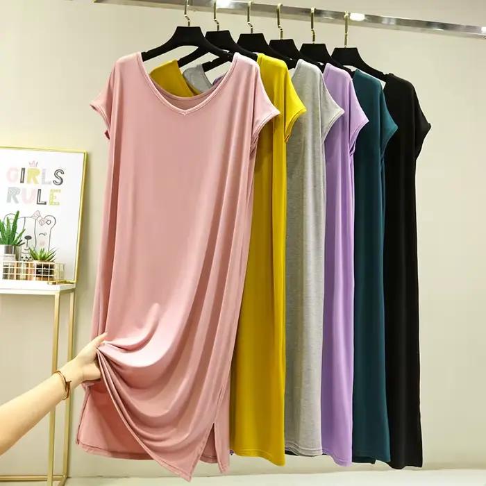Robe de Nuit Mi-Longue pour Femme, Vêtement à Col en V, Ligne A, Longueur aux Genoux, pour la Maison, Fin, Été