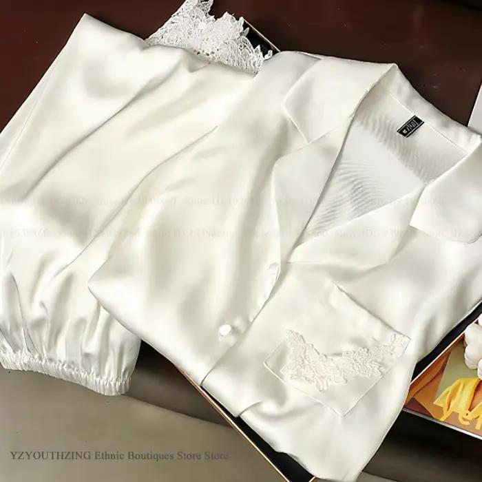 Pyjama long pour femme, ensemble 2 pièces, printemps été, nouveau vêtement de nuit, vêtements de détente, rayures tendance, pyjama pour femme, satin ample, vêtements de maison