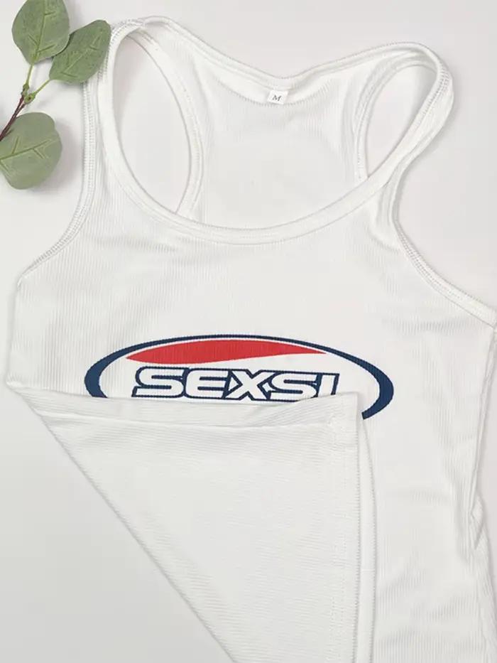 Y2K tielko s bielym výstrihom Coquett tenké ramienka Gyaru topy Acubi módny top pre ženy Sexy s potlačou písmen