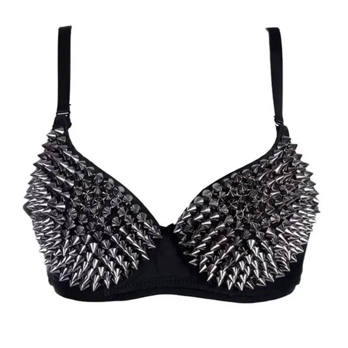Strieborné nity Punk Rave Bralette Gotická Lingerie Podprsenka Sexy Push Up Top Diskotéka Ples Bar Móda Horúce Podprsenky pre Ženy