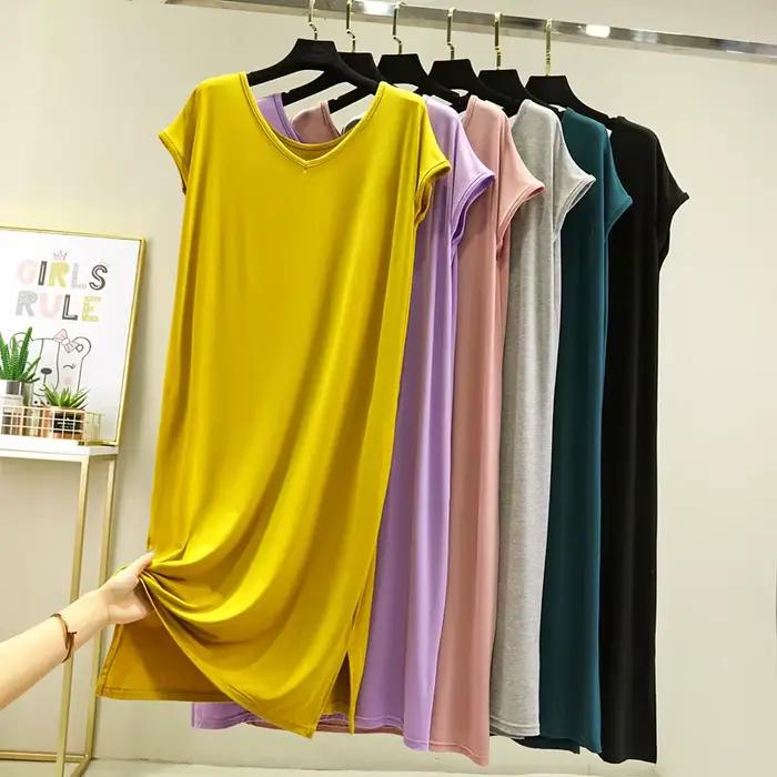 Robe de Nuit Mi-Longue pour Femme, Vêtement à Col en V, Ligne A, Longueur aux Genoux, pour la Maison, Fin, Été