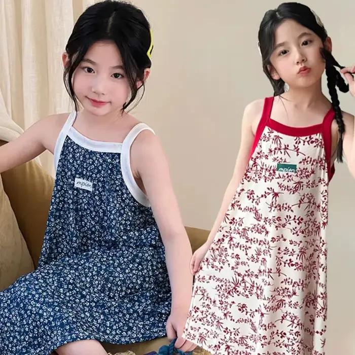 Robe de nuit pour filles de 2 à 13 ans, vêtements pour enfants, pyjama coréen d'été pour enfants, robe de nuit pour fille, bleu, rouge, floral, vêtements de maison