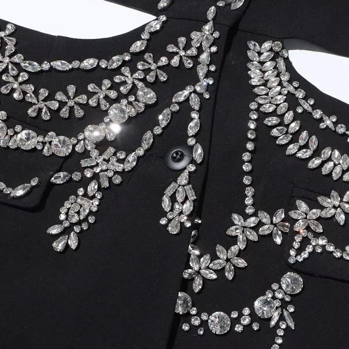 TWOTWINSTYLE Dierový patchwork diamantový blazer pre ženy s výstrihom