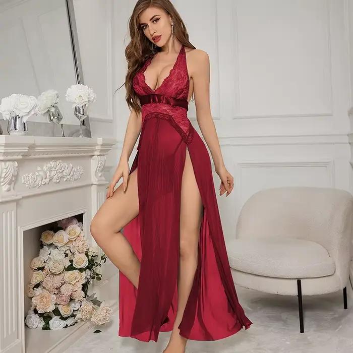 Sexy čipkovaná nočná košeľa s kvetinovým vzorom