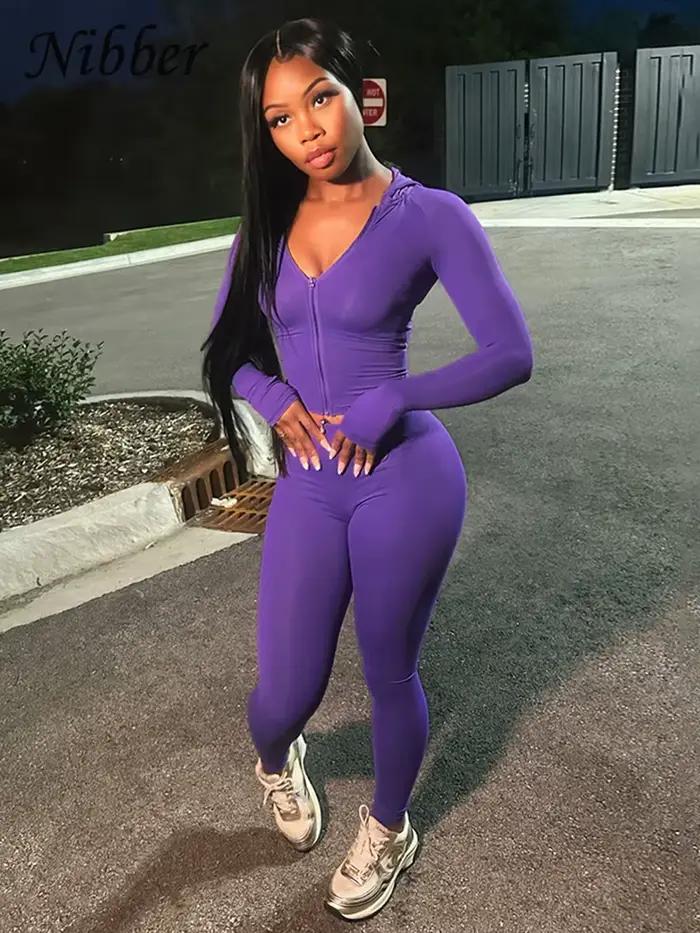 Nibber Športový Casual 2-dielny Set pre Ženy Mikina s Kapucňou na Zips Crop Top + Legíny Fitness Mäkký Stretch Streetwear