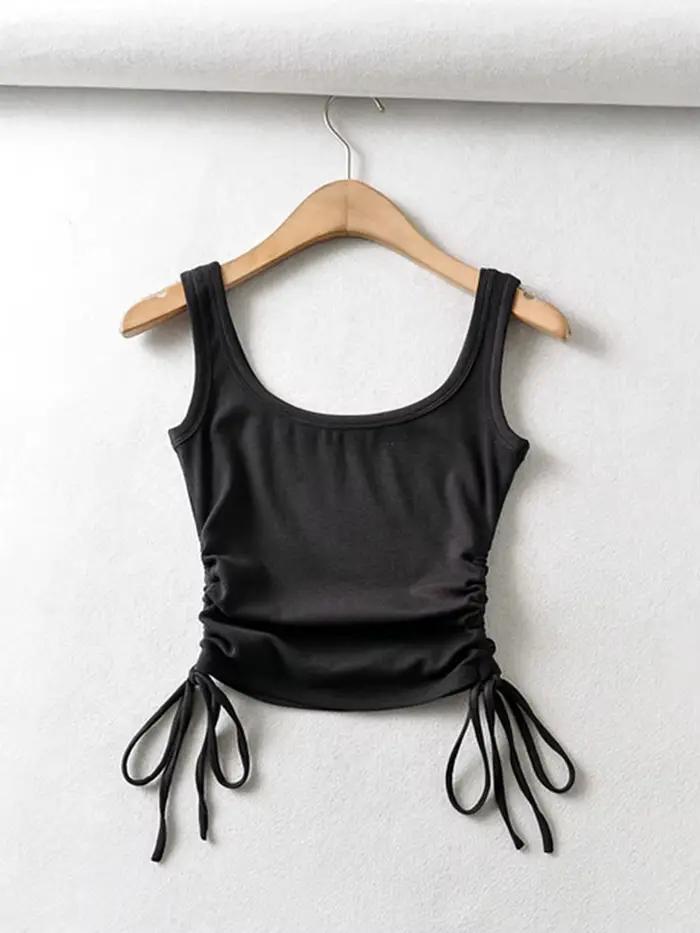 Novinka pre dievčatá - ležérne jednofarebné tielko a camisola so šnúrkou na oboch stranách