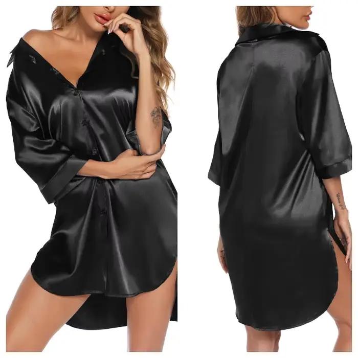 Vêtements de nuit en satin de soie couleur unie, style décontracté, en soie glacée, à manches courtes, minimalistes, respirants, confortables pour la maison et les loisirs.