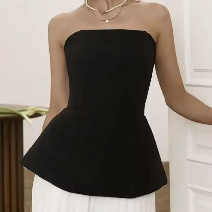 Top bustier à baleines, design tendance automne européen et américain, bretelles sculptantes, amincissant, épaules dénudées