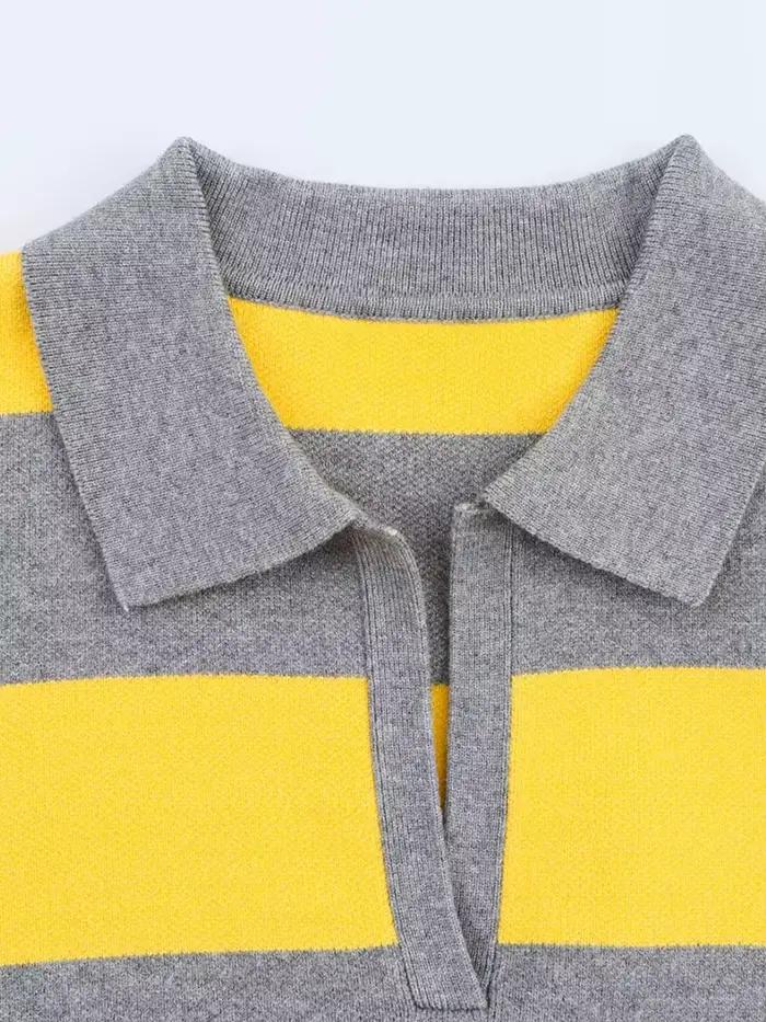 Nlzgmsj 2025 jeseň High Street Chic dámsky pruhovaný pletený sveter s dlhým rukávom Vintage štýl