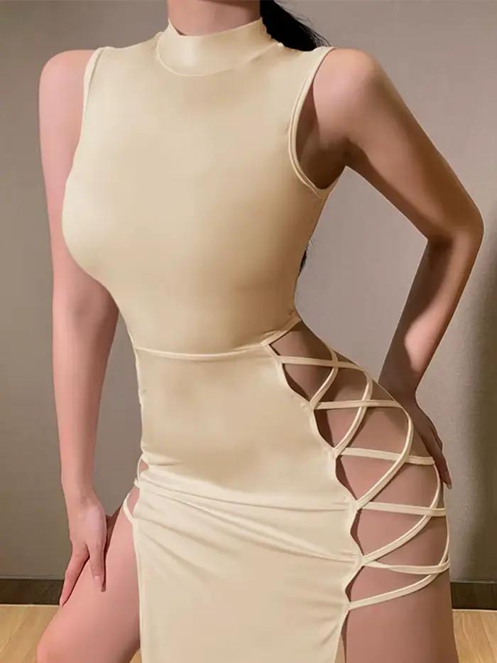 Elegantné čierne bandážové šaty s odhaleným chrbtom pre ženy