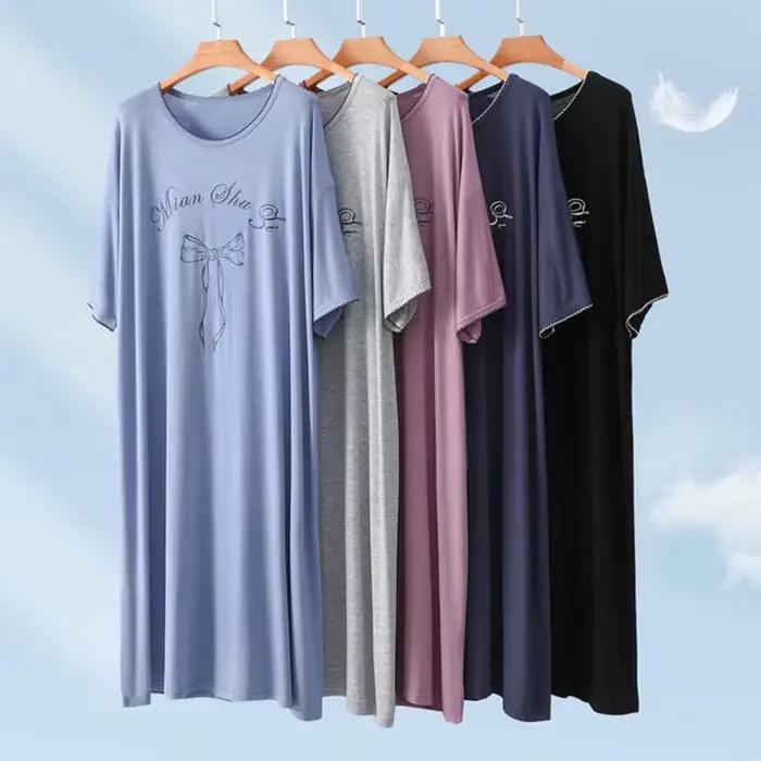 Robe de nuit imprimée décontractée pour femme, chemise de nuit en coton à manches courtes, grande taille, pour l'été