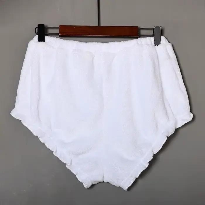 Culottes épaisses et chaudes en flanelle blanche, taille élastique, toucher doux, avec nœud, légères, sexy, pour la danse et les fêtes