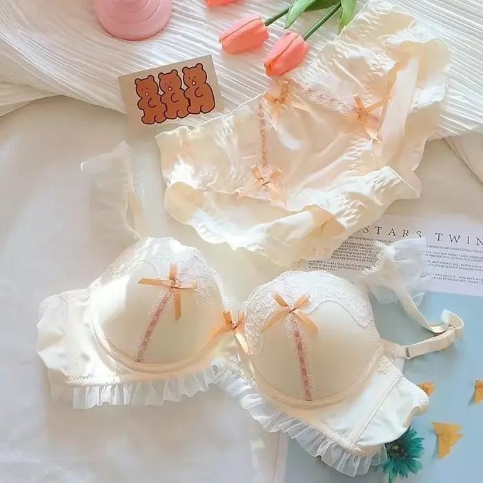Ensembles de soutien-gorge et culotte de style japonais en dentelle rose pour femmes