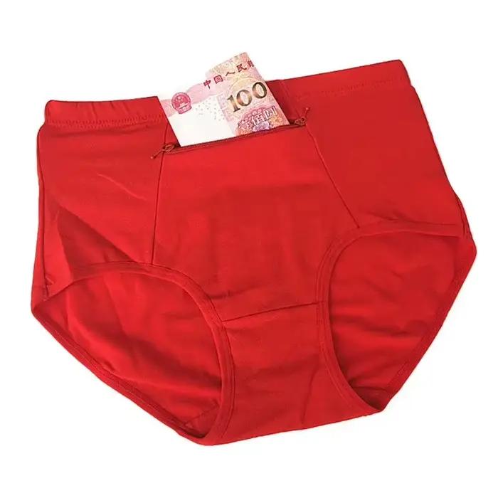 Femmes poche culottes grande taille sous-vêtements femme coton slips solide fermeture éclair Lingerie femme coton slips roman respirant dames