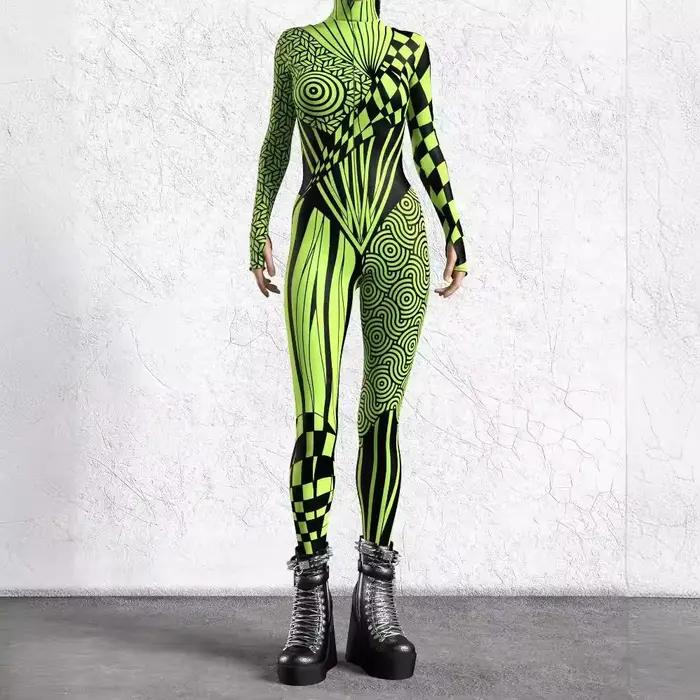 Body de Cosplay de vacances Punk Art, combinaison à lignes irrégulières, Costume de fête d'halloween pour hommes et femmes, Costume Zentai en Polyester à manches longues