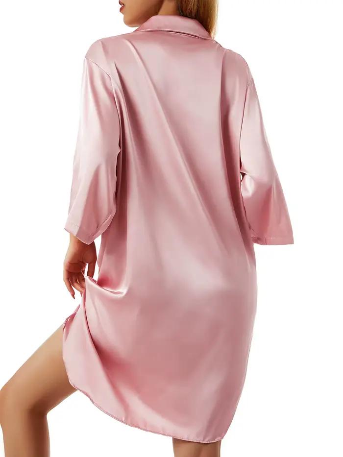 Chemise de nuit à manches mi-longues pour femmes, chemise de nuit à boutonnage simple, sous-vêtements d'été, vêtements de maison, salon, 4 couleurs