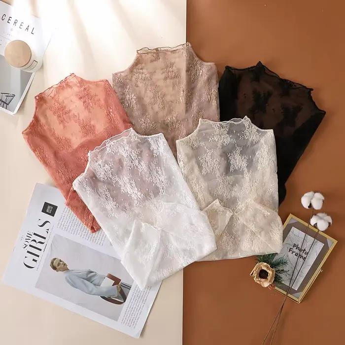 T-Shirts en maille pour femmes, chemisier en dentelle transparente, manches longues, hauts transparents pour femmes, chemise à bascule, T-Shirts transparents, haut court