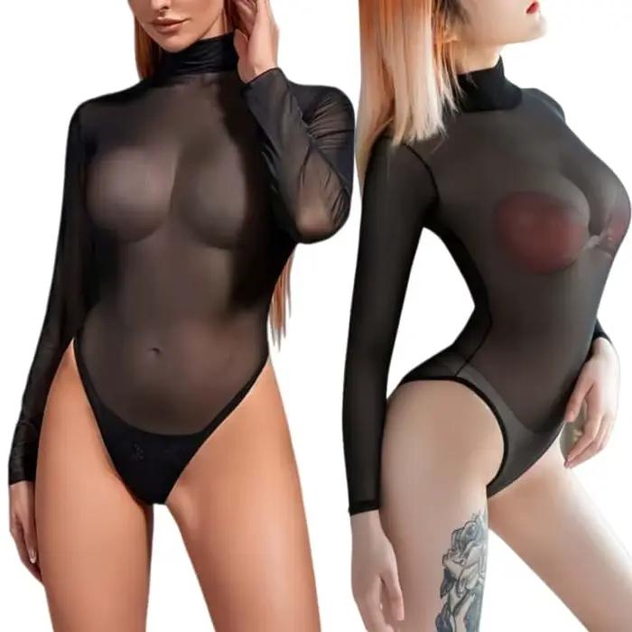 Čierne obtiahnuté body s dlhým rukávom pre ženy