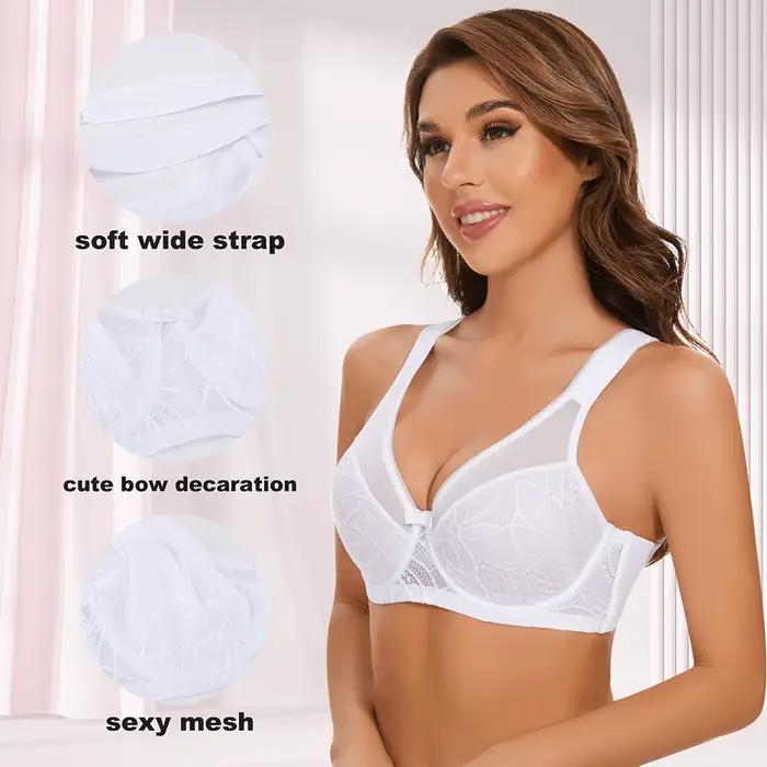 Soutien-gorge en dentelle polyester et nylon avec armatures pour femmes, conception minimisatrice, tasse pleine et bretelles réglables pour toutes les occasions