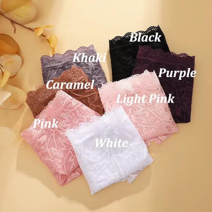 4 pièces/ensemble Sexy dentelle florale culottes femmes respirant slips Perspective taille basse Sexy Lingerie femme doux couleur unie sous-vêtements