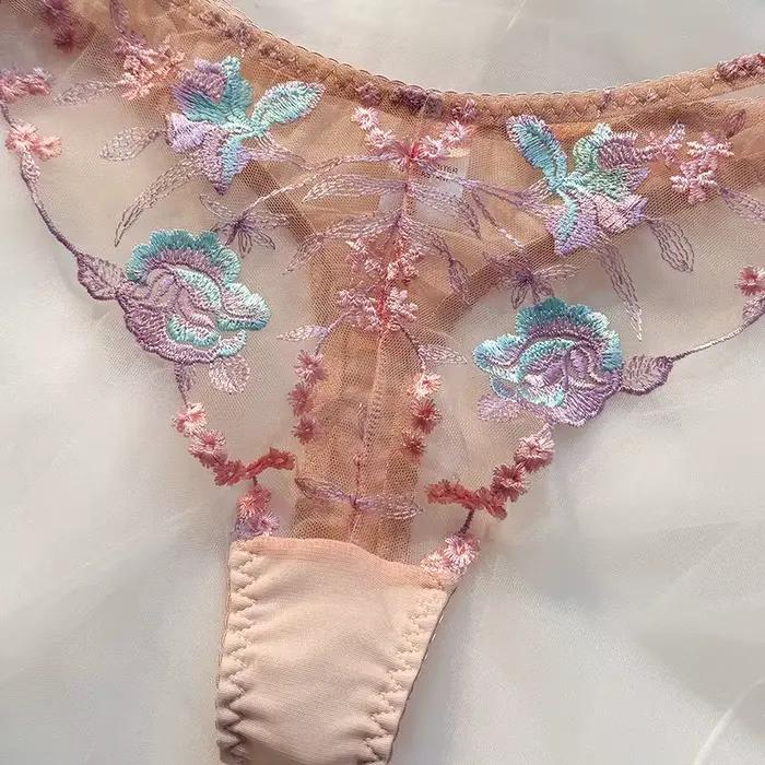 Ensemble soutien-gorge et culotte brodés pour femme, couleur pastel, avec armatures, bonnet supérieur fin, sans couture, pour usage quotidien