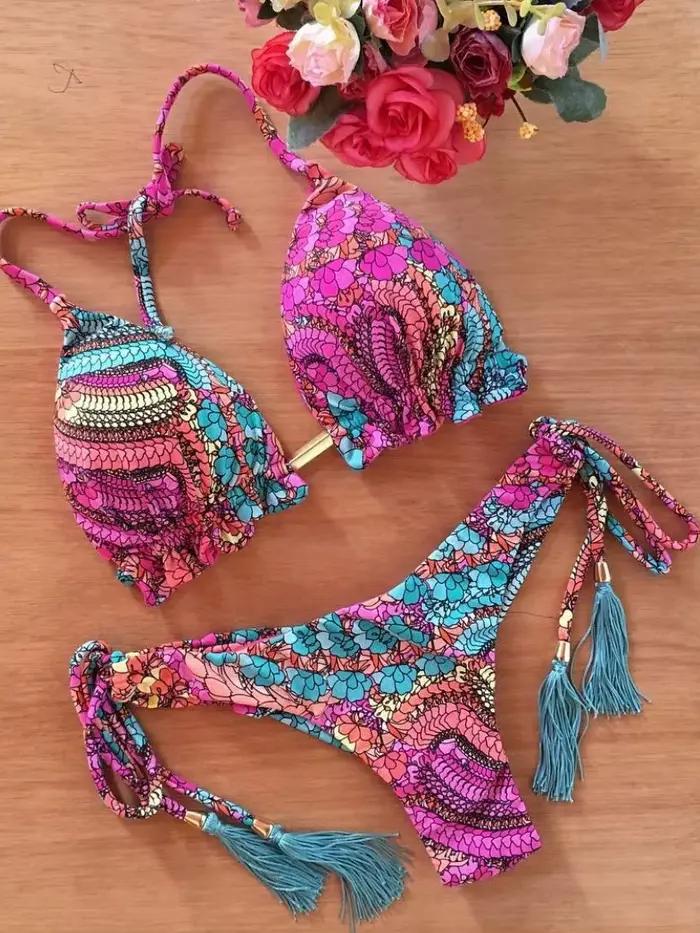 RUOTONGSEPT Sexy potlačené Bikini set pre ženy plavky bandeau dvojdielne brazílske
