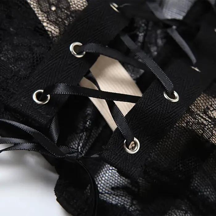 Sexy acier os Korset femme évider sans bretelles dentelle soutien-gorge haut bustier maille femmes Lingerie noir blanc Biege Corset