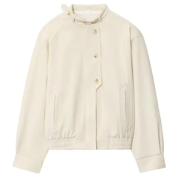 HXAO 2025 Dámska bomber bunda jeseň zima gombík oversized vonkajšie oblečenie Béžová s dlhými rukávmi top nový