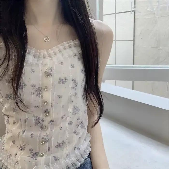 Haut camisole Noocuxuekon en dentelle florale pour femmes, élégant et doux pour l'été et les occasions spéciales