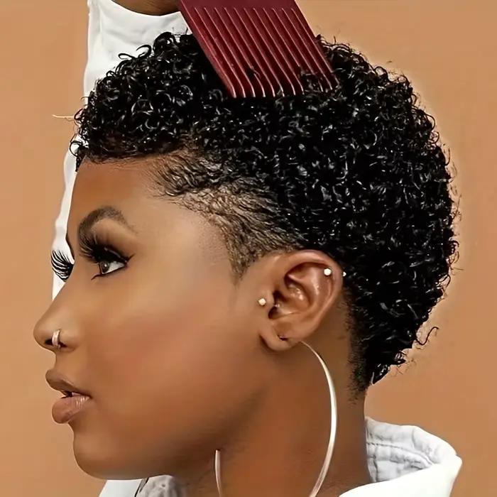 Krátke afro kučeravé parochne z ľudských vlasov pre ženy