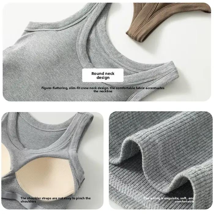 Débardeur côtelé pour femme avec soutien-gorge intégré, sans armatures, confortable pour le quotidien, tenue décontractée, sport léger, sans manches, basique, style cami