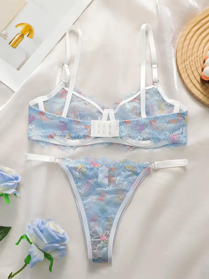 Sexy priehľadný čipkový set spodnej bielizne pre ženy s oceľovými obručami