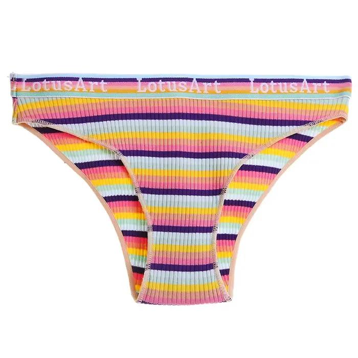 BZEL-Culotte Rayée Colorée pour Femme, Sous-Vêtement en Coton, Confortable, Lingerie Respirante