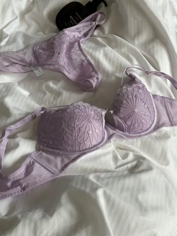 Lingerie de niche violette, soutien-gorge brillant froncé, anti-affaissement, support supérieur, ensemble de soutien-gorge grande taille, sous-vêtements pour femmes