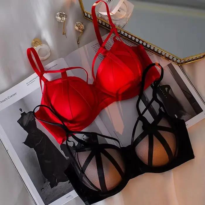 Lingerie Sexy pour femmes, petits seins rassemblés pour fermer la paire de seins, soutien-gorge haut, soutien-gorge en dentelle Anti-affaissement avec anneau en acier
