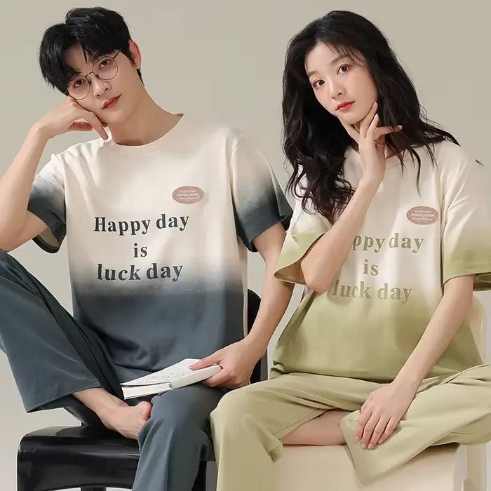 Pyjama d'été à manches courtes pour femmes, ensemble de pyjama de dessin animé, en pur coton, vêtements de nuit pour Couple, mode maison