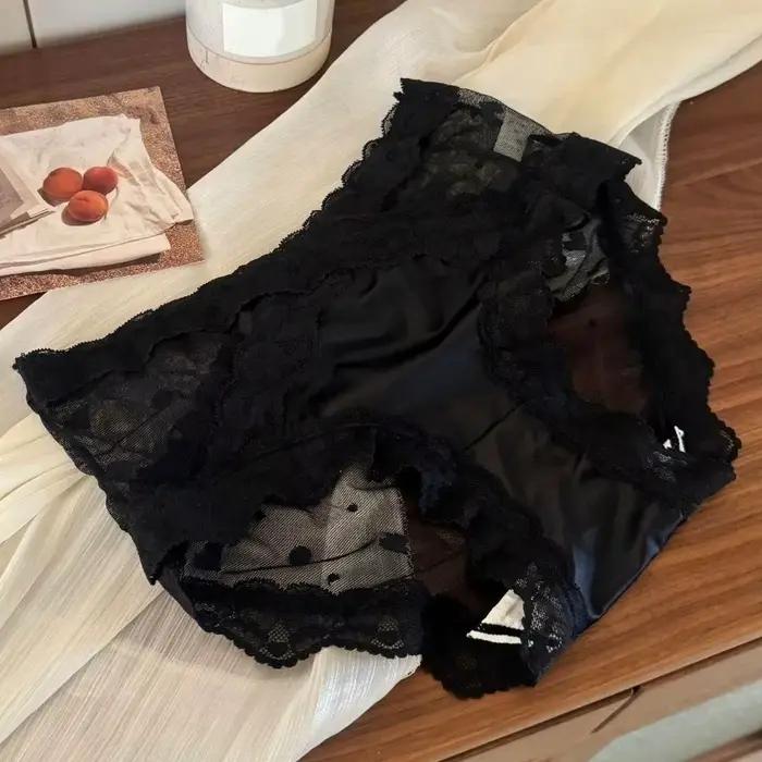 Culottes en satin de soie à fleurs en dentelle, taille basse, style français, motif cœur, transparentes en maille, pour femme