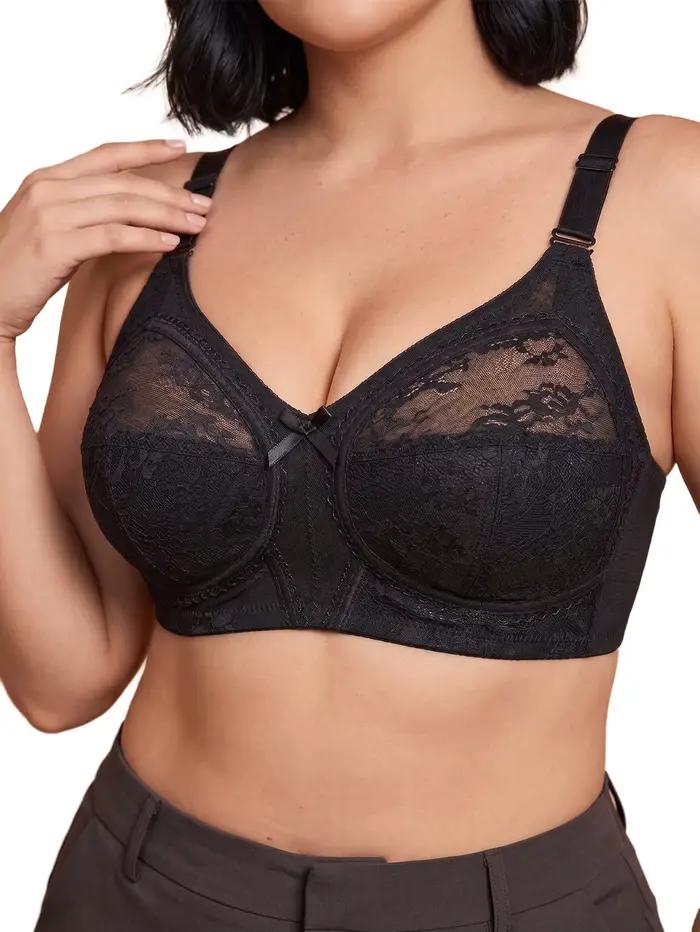 Soutien-gorge sans armatures en dentelle et maille pour femmes grandes tailles, couvrant entièrement, anti-affaissement, avec soutien latéral, bretelles ajustables, confortable