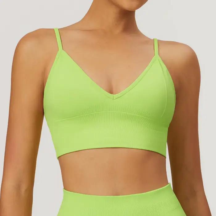 HBC-Soutien-gorge de sport sans couture pour femme, brassière de yoga, fitness, avec bretelles réglables, haut court de course
