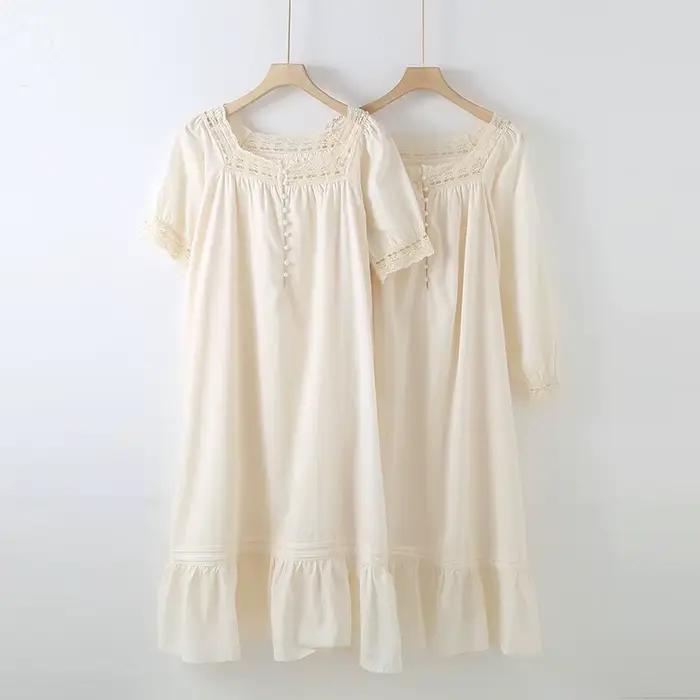 Chemise de nuit à manches courtes et longues pour femmes, robe de maison douce et simple pour filles, blanc clair de lune, mignon, doux, à la mode, été