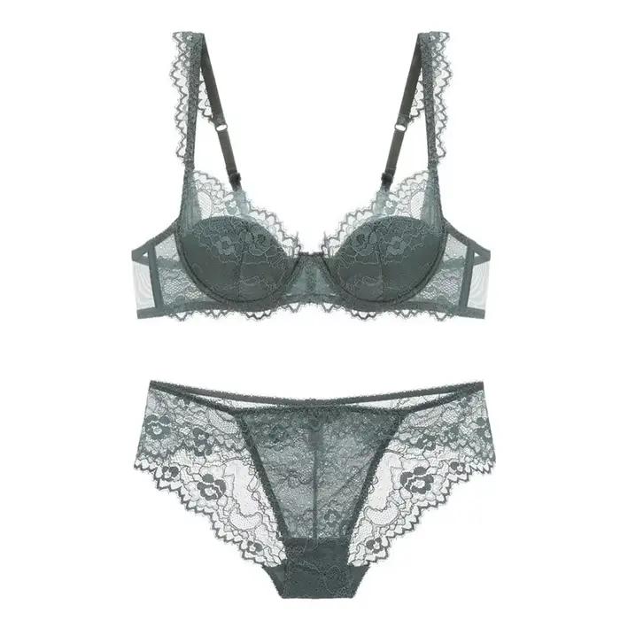 Soutien-gorge et culotte en dentelle, sexy, décolleté en v, coupe en coton, transparent, push up, sous-vêtements confortables, ensembles de brassières, nouvelle collection 2019