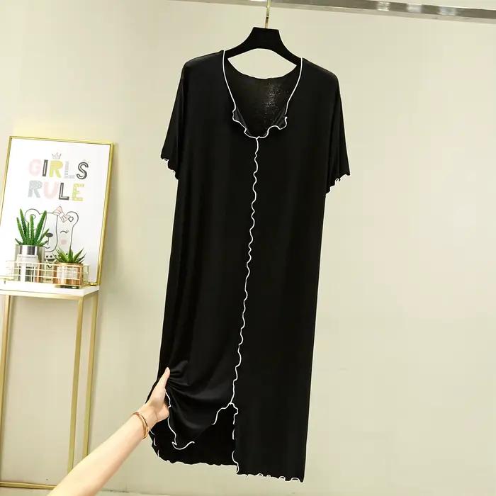 Été Modal robe de nuit femme nouveau décontracté col en V femmes chemises de nuit vêtements de nuit confortables chemise de nuit grande taille Homewear L-2XL